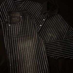 Black and White Striped Shirt and Pants Set